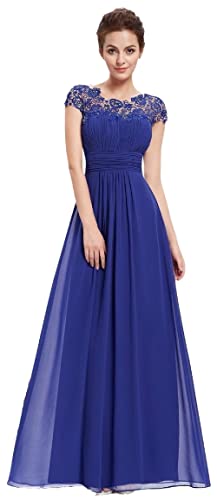 iyoimono Damen Abendkleider Elegant für Hochzeit Cocktailkleid Spitzen Ballkleider Maxilang Damen Elegant Ärmellos Rundhals Vintage Spitzenkleid Hochzeit Chiffon Faltenrock Langes Kleid（Königsblau,M） von iyoimono