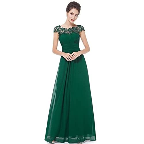 iyoimono Damen Abendkleider Elegant für Hochzeit Cocktailkleid Spitzen Ballkleider Maxilang Damen Elegant Ärmellos Rundhals Vintage Spitzenkleid Hochzeit Chiffon Faltenrock Langes Kleid（Dunkelgrün,M） von iyoimono