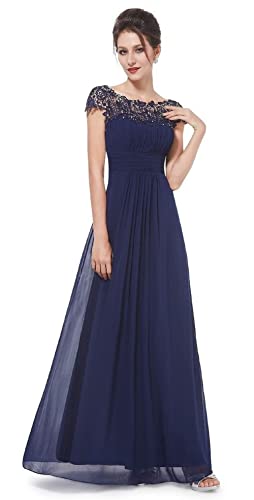 iyoimono Damen Abendkleider Elegant für Hochzeit Cocktailkleid Spitzen Ballkleider Maxilang Damen Elegant Ärmellos Rundhals Vintage Spitzenkleid Hochzeit Chiffon Faltenrock Langes Kleid（Navy blau,L） von iyoimono