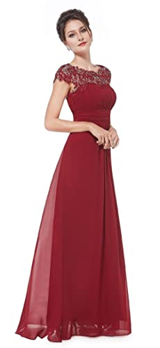 iyoimono Damen Abendkleider Elegant für Hochzeit Cocktailkleid Spitzen Ballkleider Maxilang Damen Elegant Ärmellos Rundhals Vintage Spitzenkleid Hochzeit Chiffon Faltenrock Langes Kleid（Rot,M） von iyoimono