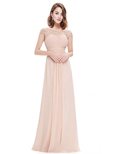 iyoimono Damen Abendkleider Elegant für Hochzeit Cocktailkleid Spitzen Ballkleider Maxilang Damen Elegant Ärmellos Rundhals Vintage Spitzenkleid Hochzeit Chiffon Faltenrock Langes Kleid（Sekt,S） von iyoimono