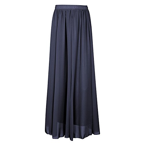 iyoimono Damen Elegant Chiffonrock Lange Boho Rock Maxirock A Linien Lang Plisseerock Lässig Sommerrock（Navy blau） von iyoimono