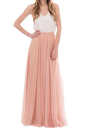 iyoimono Damen Langer Tüllrock 3 Lagen Tüll Maxiröcke Elegante Hochzeit Röcke (Blush，XL von iyoimono