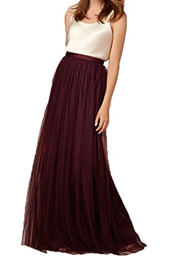 iyoimono Damen Langer Tüllrock 3 Lagen Tüll Maxiröcke Elegante Hochzeit Röcke (Burgundy，XL von iyoimono