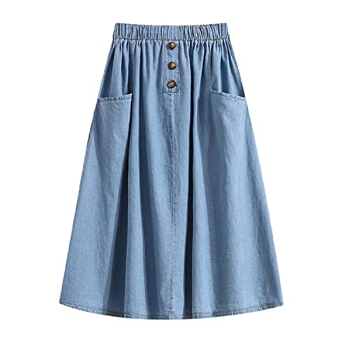 iyoimono Damen Midi Blau Jeansrock Faltenrock Basic Kontur Beiläufig Schlichter Rock A Linie Retro Rock Midi Swing Röcke Damen Swing Rock Vintage Rockabilly Knielang Festliche Röck（C hellblau,M） von iyoimono