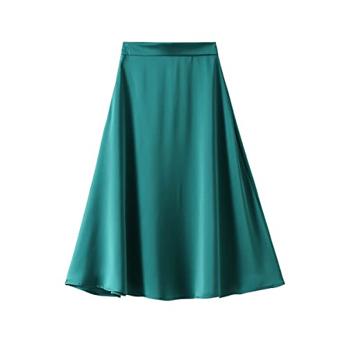 iyoimono Damen Satin Midi Rock Basic Kontur Beiläufig Schlichter Rock A Linie Retro Rock Eleganter Hoher Taillen Satin Rock Casual Einfarbiger Knielang Rock（Dunkelgrün,XL） von iyoimono