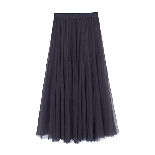 iyoimono Damen Tüllrock Falten Rock Höhe Taille A Line Mesh Freizeit Fashion Skirt Spitze Rock Midi Plisseerock Lässig Frühlingsrock（Dunkelgrau） von iyoimono