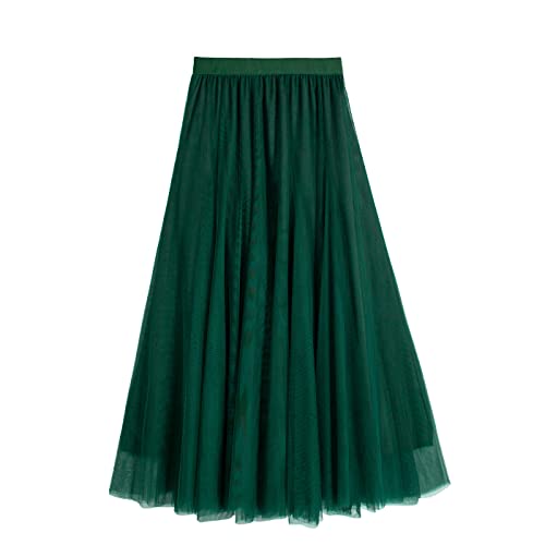 iyoimono Damen Tüllrock Falten Rock Höhe Taille A Line Mesh Freizeit Fashion Skirt Spitze Rock Midi Plisseerock Lässig Frühlingsrock（Dunkelgrün） von iyoimono