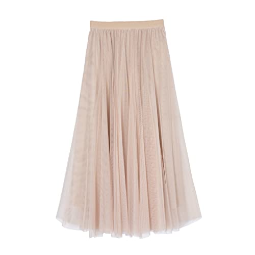 iyoimono Damen Tüllrock Falten Rock Höhe Taille A Line Mesh Freizeit Fashion Skirt Spitze Rock Midi Plisseerock Lässig Frühlingsrock（Elfenbein） von iyoimono