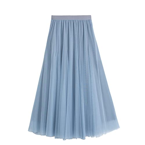 iyoimono Damen Tüllrock Falten Rock Höhe Taille A Line Mesh Freizeit Fashion Skirt Spitze Rock Midi Plisseerock Lässig Frühlingsrock（Hellblau） von iyoimono