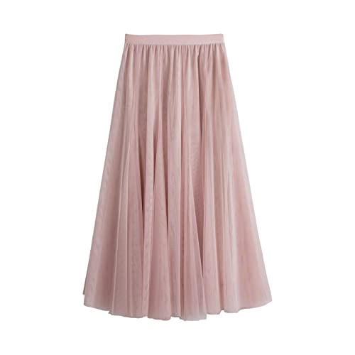 iyoimono Damen Tüllrock Falten Rock Höhe Taille A Line Mesh Freizeit Fashion Skirt Spitze Rock Midi Plisseerock Lässig Frühlingsrock（Rosa） von iyoimono