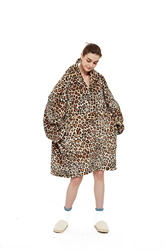 iyoimono Hoodie Decke für Damen Flanell Fleece Pullover Sweatshirt Decke Flauschige Sherpa TV-Decke mit Ärmeln Übergroße Kapuzen Pullover Kuscheldecke Einheitsgröße（Leopard） von iyoimono