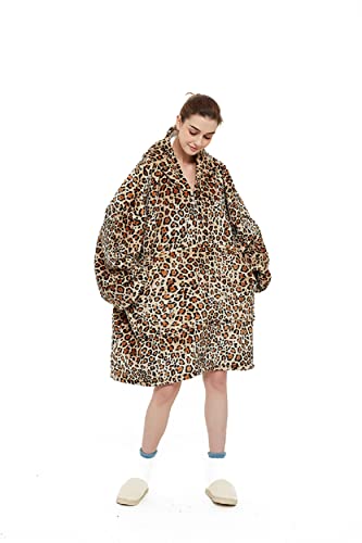 iyoimono Hoodie für Damen - Flanell Fleece Pullover Decke mit Ärmeln - Flauschige Sherpa TV-Decke - Übergroße Kapuzen Kuscheldecke Einheitsgröße (Leopard) von iyoimono