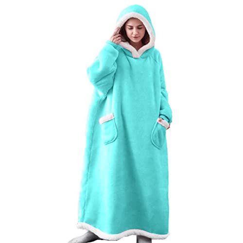 iyoimono Hoodie Decke für DamenHerren Flanell Fleece Oversized Kapuzen Pullover Sweatshirt Kuscheldecke Flauschige Sherpa TV-Decke mit Ärmeln Übergroße Tragbar Ganzkörperdecke(Minzgrün,150cm) von iyoimono