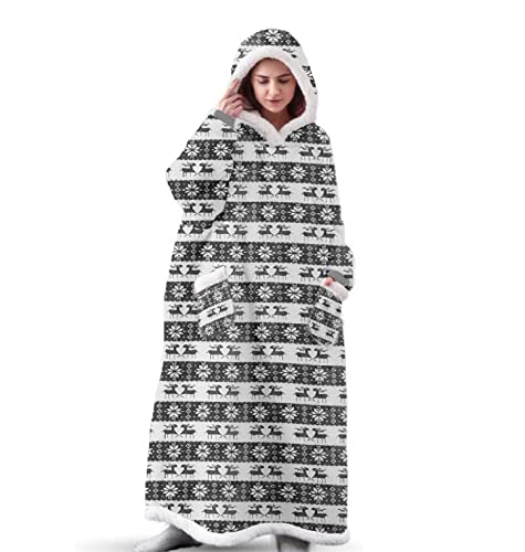 iyoimono Hoodie Decke für DamenHerren Flanell Fleece Oversized Weich Pullover Sweatshirt Kuscheldecke Flauschige Sherpa TV-Decke mit Ärmeln Übergroße Ganzkörperdecke(Schwarze Weihnachten,120cm) von iyoimono