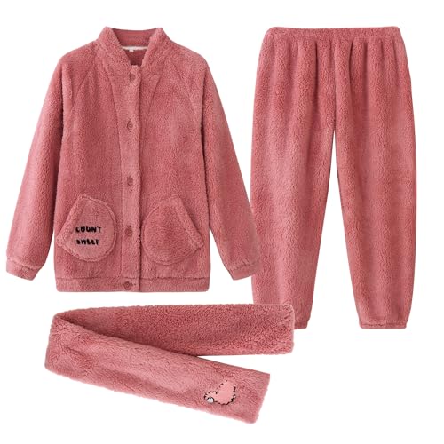 iyoimono Schlafanzug Für Damen 2-Set Pyjama Mit Lange Oberteile Und Hosen Polar Fleece Hausanzug Kuschelige Und Warmes Flanell Nachtwasche PjS Für Frauen Flanell Fleece für Winter Sleepwear von iyoimono