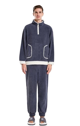 iyoimono Schlafanzug Für Damen 2-Set Pyjama Mit Lange Oberteile Und Hosen Polar Fleece Hausanzug Kuschelige Und Warmes Flanell Nachtwasche PjS Für Frauen Flanell Winter Sleepwear von iyoimono