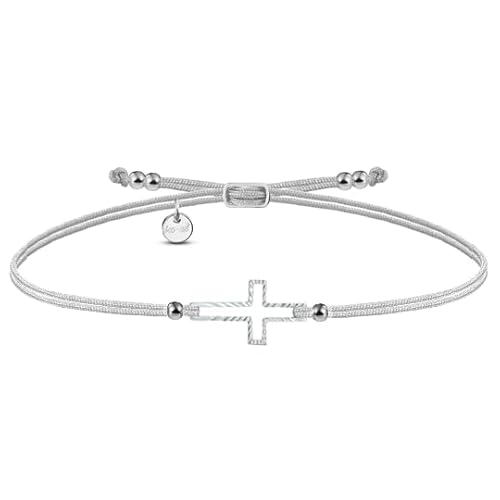 Armband Kreuz verstellbar Makramee 925 Silber von iz-el