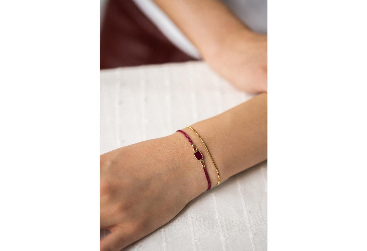 iz-el Armband Schmuckset Armband Gold - Chalcedon Bordeaux Kugelarmband, 925 Sterling Silber von iz-el