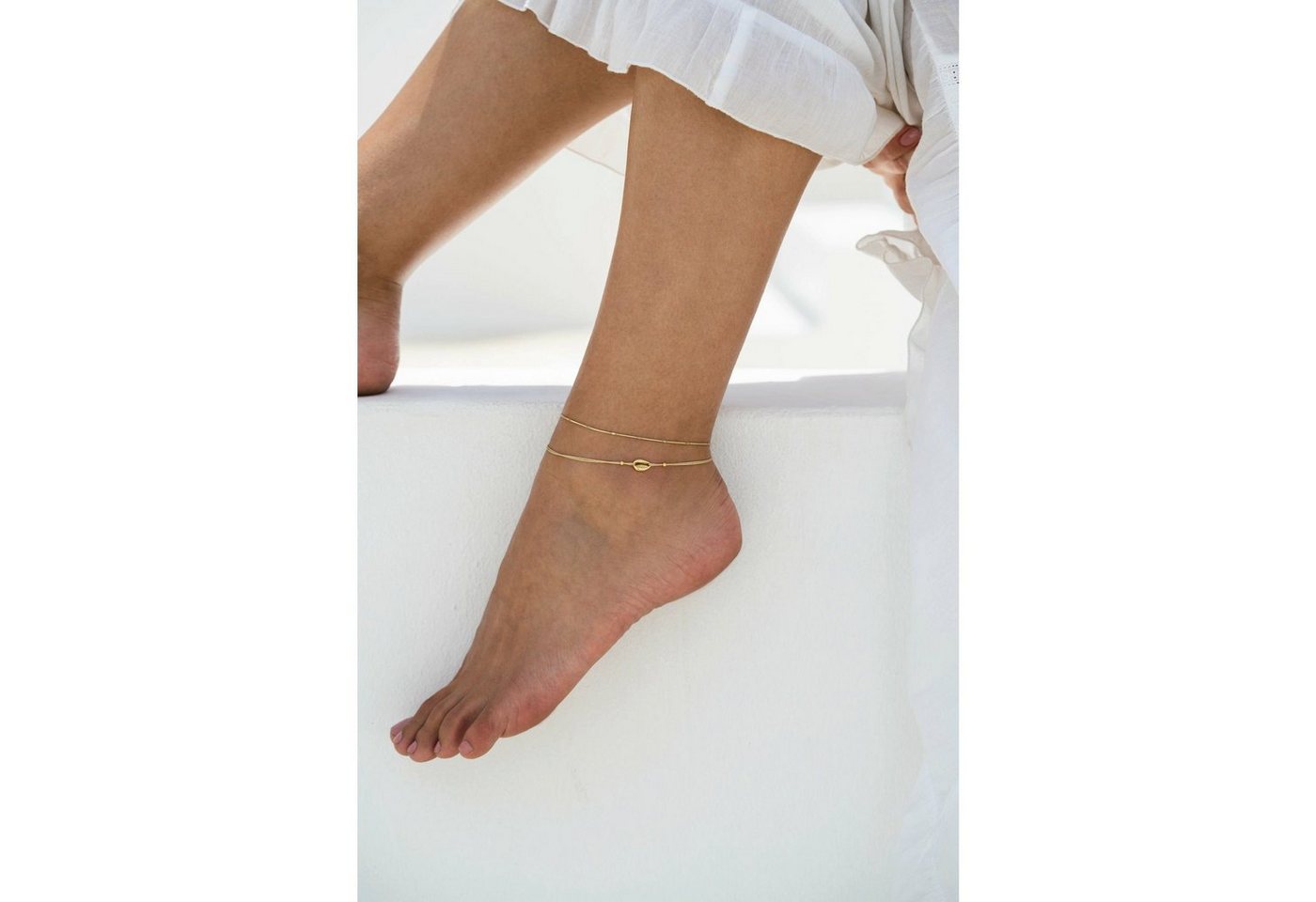 iz-el Fußkette Fußband Gold Muschel - Fußkette KAURIMUSCHEL, 925 Sterling Silber von iz-el