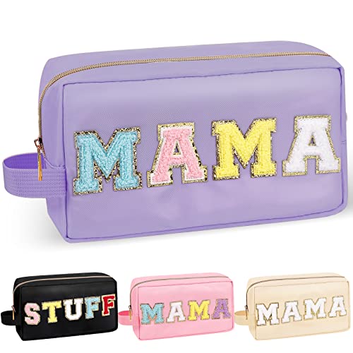 Nylon Chenille Buchstaben Nylon Preppy Patch Make-up Tasche mit Griff, Violett-Mama, MAMA von izuzta