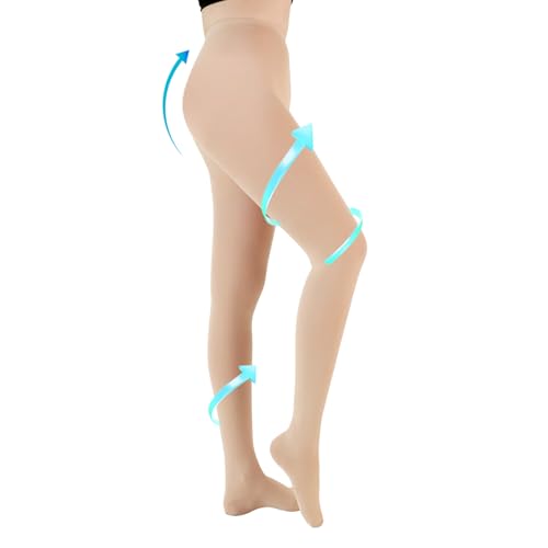20-30 mmHg Medizinische Kompressionsstrümpfe Damen Lang, Kompressionsstrumpfhose Damen Herren mit geschlossener Zehe Klasse 2 Abgestufter Kompression Stützstrümpfe für Krampfadern (Beige, Large) von jabeick