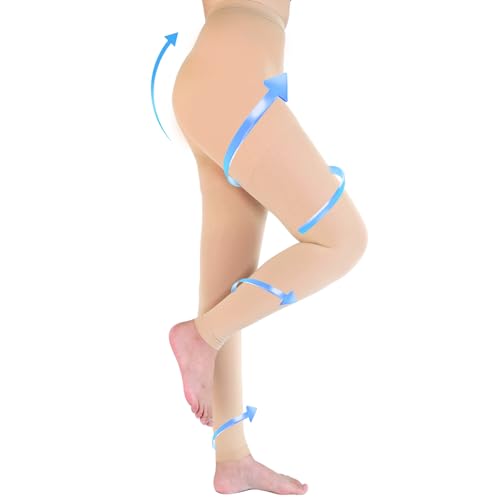 Medizinische Kompressionsstrumpfhose Damen & Herren Lang, 20-30 mmHg Kompressionsstrümpfe Stützstrümpfe Damen Klasse II Zehenfreie Kompressionshose Unterstützung (Beige, Large) von jabeick