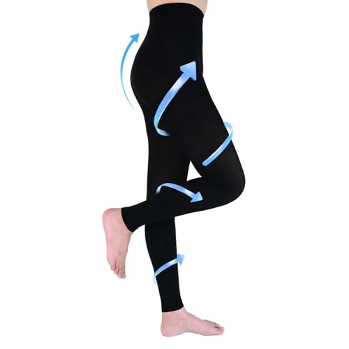jabeick Medizinische Kompressionsstrumpfhose Damen & Herren Lang, 20-30 mmHg Kompressionsstrümpfe Stützstrümpfe Damen Klasse II Zehenfreie Kompressionshose Unterstützung (Schwarz, Large) von jabeick