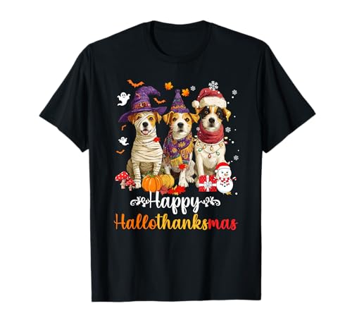 Herren Damen Jack Russell Hund Weihnachten Halloween Thanksgiving T-Shirt Herren Damen Jack Russell Hund Weihnachten Halloween Thanksgiving T-Shirt von jack russell Happy Hallothankmas Holiday Dog