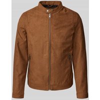 Jack & Jones Lederjacke mit Stehkragen Modell 'ROCKY' in Cognac, Größe XXL von jack & jones