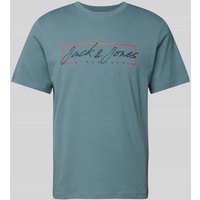 Jack & Jones T-Shirt mit Label-Print Modell 'JOSHUA' in Petrol, Größe M von jack & jones
