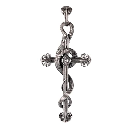 Vintage Cross Snake Badge Anhänger Halskette, Autoschlüsselkette, einzigartiges Schlangengeschenk, 925 Sterling Silber Anhänger Halskette von jackeywu