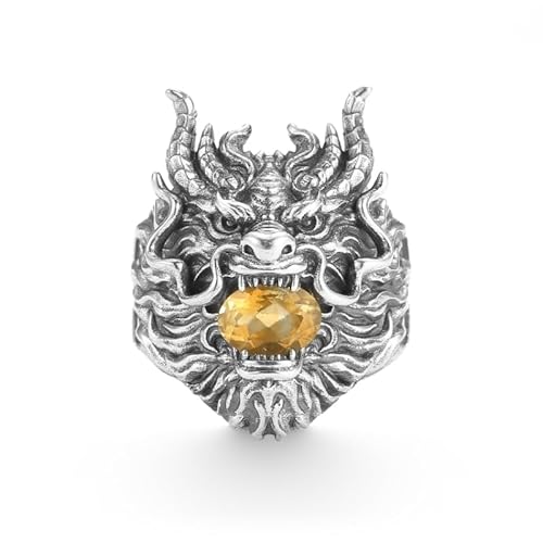 jackeywu Personalisiertes Dominanz-Geburtsjahr Sternzeichen Drachenkönig Offener Ring 925 Silber Sternzeichen Drachenjahr Herrenring Trendige und modische Öffnung Verstellbar von jackeywu