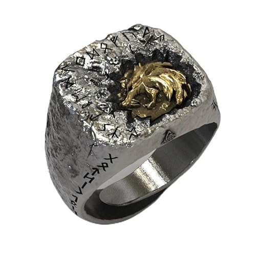 jackeywu Wikinger Fenrir Wolf Kopf Silber Eingelegtes Kupferring Rune Tide Herren Silber -Heck -Ring -Einzelindex Ring Retro Silberschmuck von jackeywu