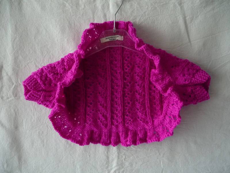 Bolero Mädchen, T. 3 Jahre Bis 8 Jahre, Handgefertigte Strickspitze Rosa Spitze Fuschia von jacquotetricote