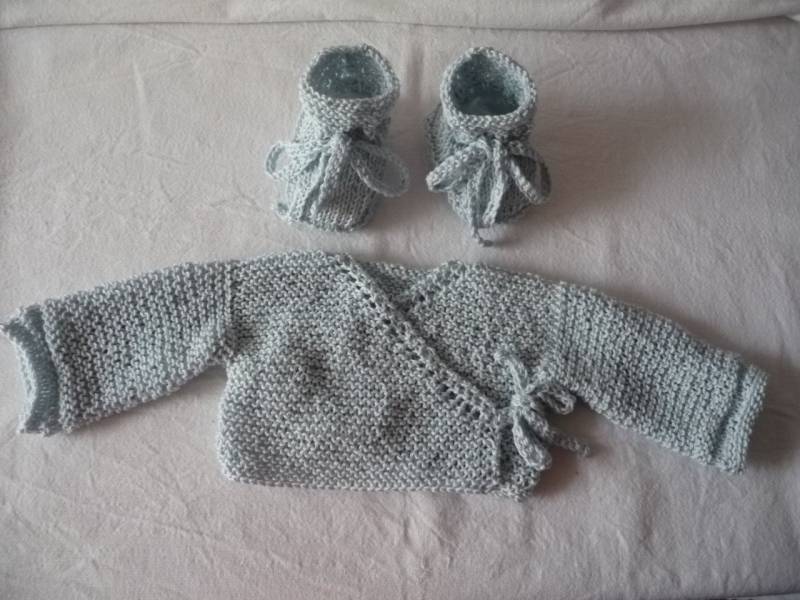 Geburtsgeschenkset, Baby-Bh Aus Baumwolle, Hausschuhe Handgefertigter Strick von jacquotetricote