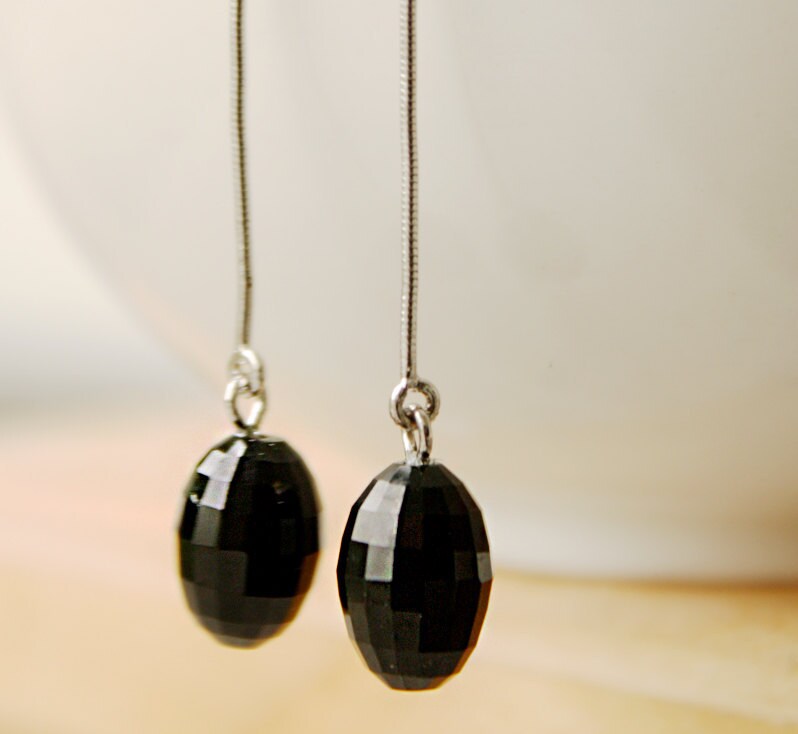 Schwarze Nephrit Jade Ohrringe Sterling Silber Tropfen Ohrhänger von jadepeony