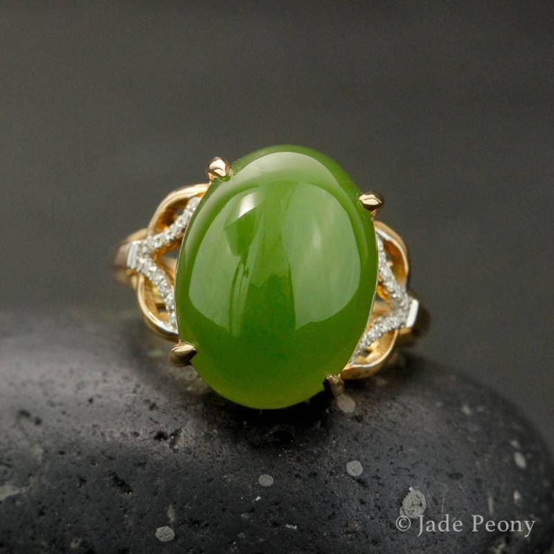 statement Nephrit Jade Ring - 18Kt Roségold von jadepeony
