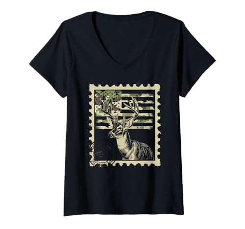 Damen Amerikanische Flagge Jagd Tshirt Whitetail Buck Jäger Hunter T-Shirt mit V-Ausschnitt Damen Amerikanische Flagge Jagd Tshirt Whitetail Buck Jäger Hunter T-Shirt mit V-Ausschnitt von jagd TShirt Camouflage American Flag USA