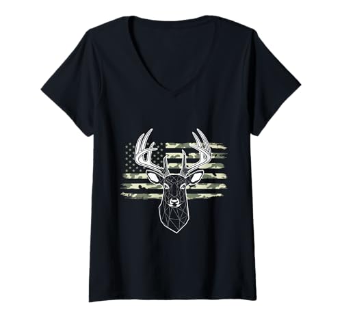 Damen Amerikanische Flagge Jagd Tshirt Whitetail Buck Jäger Hunter T-Shirt mit V-Ausschnitt Damen Amerikanische Flagge Jagd Tshirt Whitetail Buck Jäger Hunter T-Shirt mit V-Ausschnitt von jagd TShirt Camouflage American Flag USA