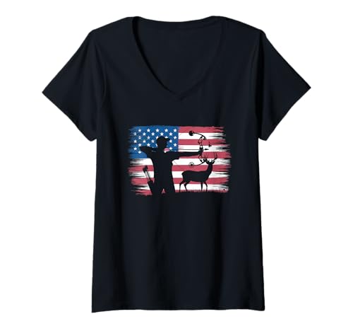 Damen Amerikanische Flagge Jagd Tshirt Whitetail Buck Jäger Hunter T-Shirt mit V-Ausschnitt Damen Amerikanische Flagge Jagd Tshirt Whitetail Buck Jäger Hunter T-Shirt mit V-Ausschnitt von jagd TShirt Camouflage American Flag USA