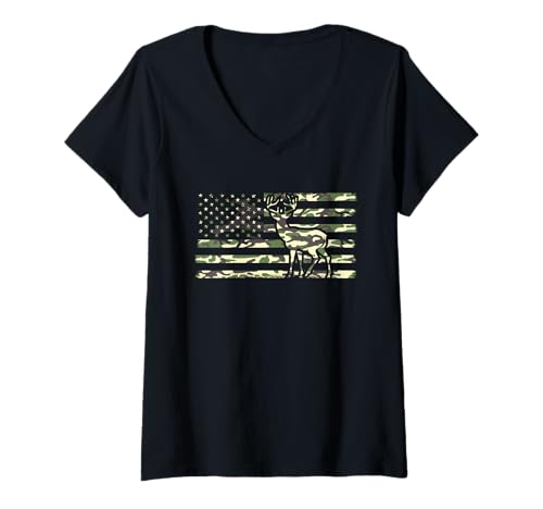 Damen Amerikanische Flagge Jagd Tshirt Whitetail Buck Jäger Hunter T-Shirt mit V-Ausschnitt Damen Amerikanische Flagge Jagd Tshirt Whitetail Buck Jäger Hunter T-Shirt mit V-Ausschnitt von jagd TShirt Camouflage American Flag USA