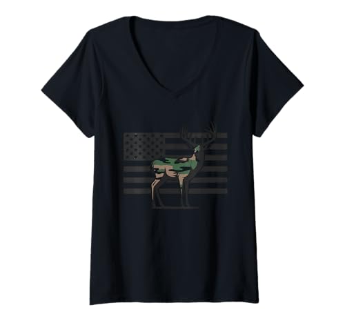 Damen Amerikanische Flagge Jagd Tshirt Whitetail Buck Jäger Hunter T-Shirt mit V-Ausschnitt Damen Amerikanische Flagge Jagd Tshirt Whitetail Buck Jäger Hunter T-Shirt mit V-Ausschnitt von jagd TShirt Camouflage American Flag USA