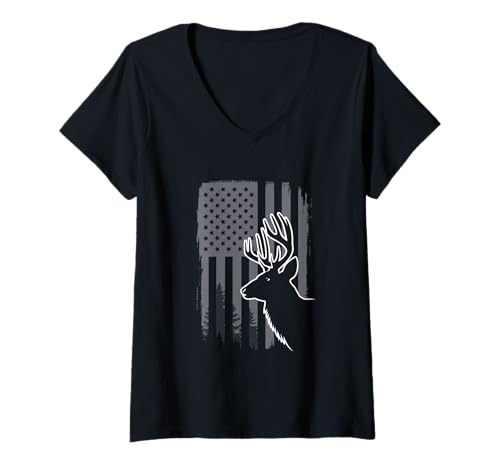 Damen Amerikanische Flagge Jagd Tshirt Whitetail Buck Jäger Hunter T-Shirt mit V-Ausschnitt Damen Amerikanische Flagge Jagd Tshirt Whitetail Buck Jäger Hunter T-Shirt mit V-Ausschnitt von jagd TShirt Camouflage American Flag USA