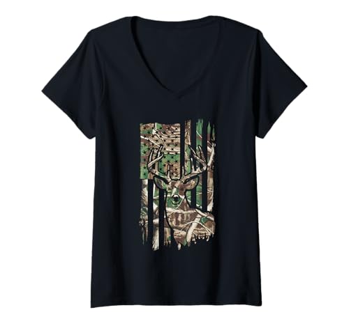 Damen Amerikanische Flagge Jagd Tshirt Whitetail Buck Jäger Hunter T-Shirt mit V-Ausschnitt Damen Amerikanische Flagge Jagd Tshirt Whitetail Buck Jäger Hunter T-Shirt mit V-Ausschnitt von jagd TShirt Camouflage American Flag USA
