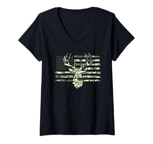 Damen Amerikanische Flagge Jagd Tshirt Whitetail Buck Jäger Hunter T-Shirt mit V-Ausschnitt Damen Amerikanische Flagge Jagd Tshirt Whitetail Buck Jäger Hunter T-Shirt mit V-Ausschnitt von jagd TShirt Camouflage American Flag USA