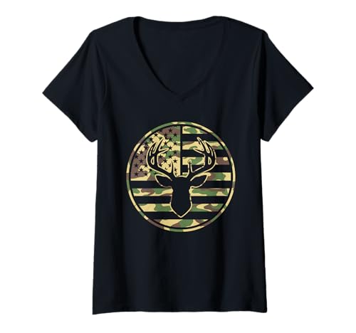 Damen Amerikanische Flagge Jagd Tshirt Whitetail Buck Jäger Hunter T-Shirt mit V-Ausschnitt Damen Amerikanische Flagge Jagd Tshirt Whitetail Buck Jäger Hunter T-Shirt mit V-Ausschnitt von jagd TShirt Camouflage American Flag USA