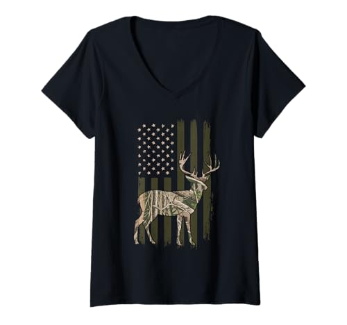 Damen Amerikanische Flagge Jagd Tshirt Whitetail Buck Jäger Hunter T-Shirt mit V-Ausschnitt Damen Amerikanische Flagge Jagd Tshirt Whitetail Buck Jäger Hunter T-Shirt mit V-Ausschnitt von jagd TShirt Camouflage American Flag USA