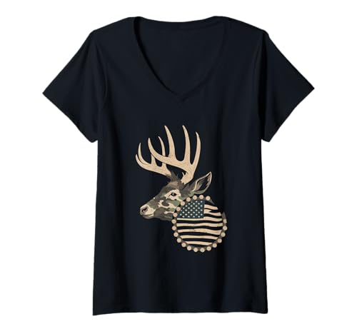 Damen Amerikanische Flagge Jagd Tshirt Whitetail Buck Jäger Hunter T-Shirt mit V-Ausschnitt Damen Amerikanische Flagge Jagd Tshirt Whitetail Buck Jäger Hunter T-Shirt mit V-Ausschnitt von jagd TShirt Camouflage American Flag USA