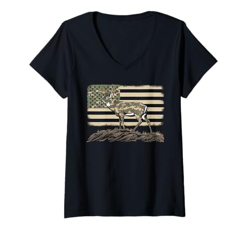Damen Amerikanische Flagge Jagd Tshirt Whitetail Buck Jäger Hunter T-Shirt mit V-Ausschnitt Damen Amerikanische Flagge Jagd Tshirt Whitetail Buck Jäger Hunter T-Shirt mit V-Ausschnitt von jagd TShirt Camouflage American Flag USA